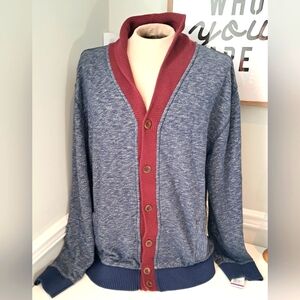 Tommy Hilfiger Blue/White/Maroon Collared Button Down Cardigan NWT